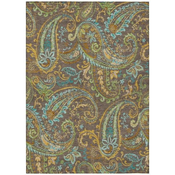 HomeRoots 561398 8 x 10 ft. Chocolate Paisley Washable Non Skid Indoor Outdoor Rectangle Machine Woven Area Rug