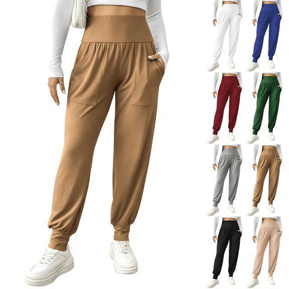 Tqcoqu Women's Yoga Joggers, Cozy Sweatpants with Pockets Casual Loose Comfy High Waisted Lounge Pants,Green Women's S-XXL