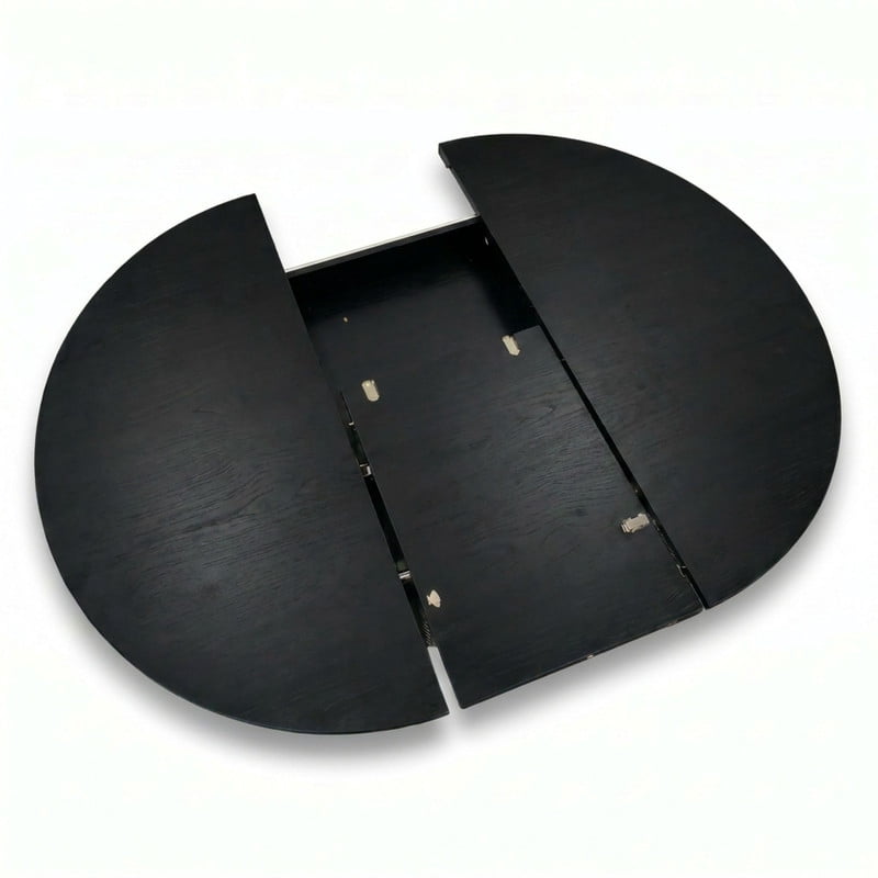 43"-59" Extendable Round-to-Oval Dining Table for 4-6 with Flip-Up Leaf, Kitchen Accent Dinner Table with Storage Shelf