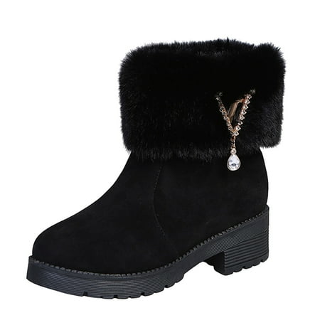 

Luiyenes Fashion Autumn And Winter Women Snow Boots Mid Heel Thick Heeled Non Slip Bottom Fluff Warm Comfortable Slip On
