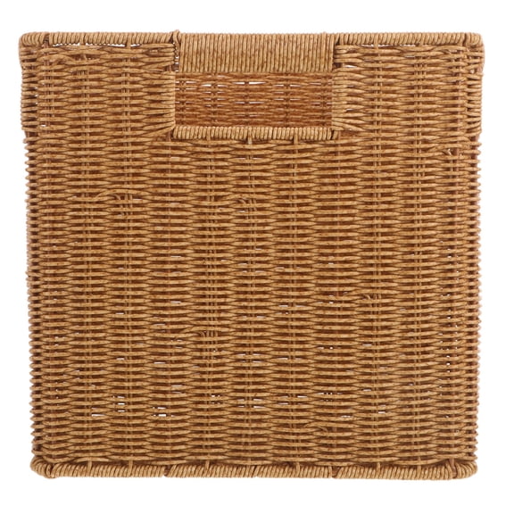 ETHZZLE Tall Narrow Basket with Handles Woven Plastic Rattan Look for Entryway Storage