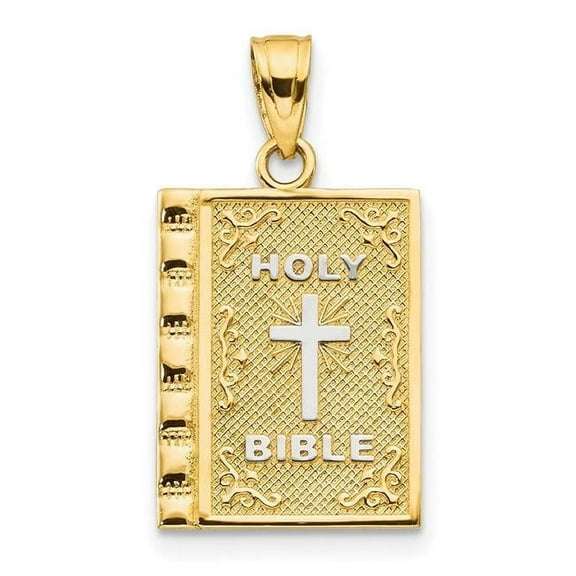 10k Yellow Gold Polished and Rhodium Holy Bible Charm 23x13mm Wide Pendant Necklace for Women
