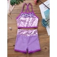 thumbnail image 3 of YONGHS Kids Girls Ballet Sequins Mermaid Tank Crop Top Shorts Set Tankini Swimwear 4-14, 3 of 7