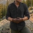 thumbnail image 4 of LMOIPLI Men's Stand Collar Long Sleeve Cargo Shirt Epaulet Detail Multi‑Pocket Design Lightweight Casual Top for Outdoor Daily Wear Black XXXL, 4 of 5
