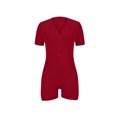thumbnail image 6 of Women's 2024 V Neck Short Sleeve Shorts Romper Y2k One Piece Yoga Buttons Jumpsuit Bodycon Pajama Set Gym Bodysuit Red,XL, 6 of 7