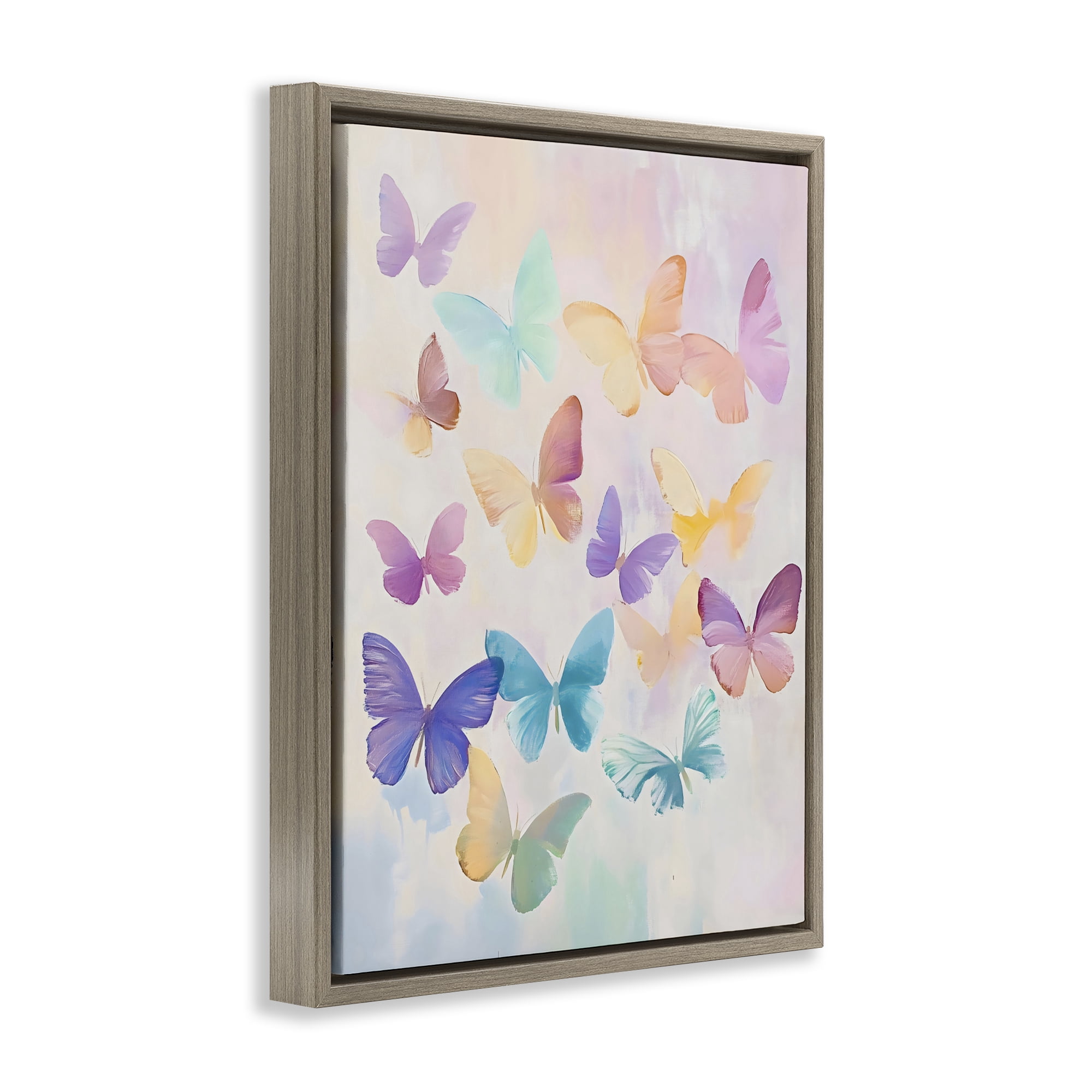 Stupell Industries Pastel Butterfly Dreams Brown Framed Floater Canvas Wall Art, design by The Prints Vibe