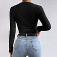 thumbnail image 4 of Yuhangmm Womens T Shirts Women's Solid Knit Pleated Side Long Sleeve Tee for Everyday Comfort and Fit Black M, 4 of 6