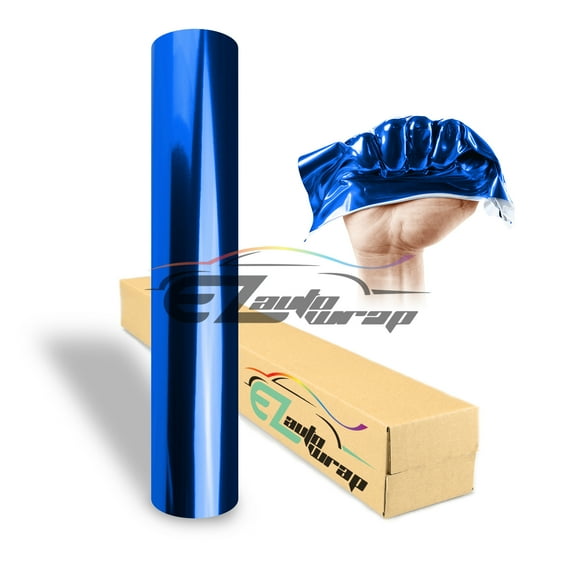 EZAUTOWRAP Chrome Blue Mirror Supercast Easy Stretch Vinyl Wrap Sticker Decal Film Sheet Car Vehicle With Air Release Technology