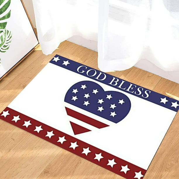 Felpudo del Día de la Independencia | Alfombra antideslizante de terciopelo de cristal con estampado de bandera | Alfombra navideña de poliéster de 60 x 40 cm | Felpudo lavable a máquina, tapete