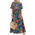 thumbnail image 1 of ZANZEA Robe Femme Manches Courtes Imprimé Floral Voyage Longue Robe d'Été, 1 of 2