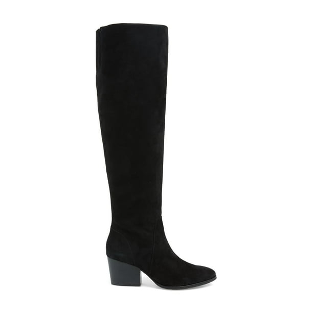 Vince Camuto - Vince Camuto NESTEL Black Suede Round Toe Block Heel Knee High Boot BLACK