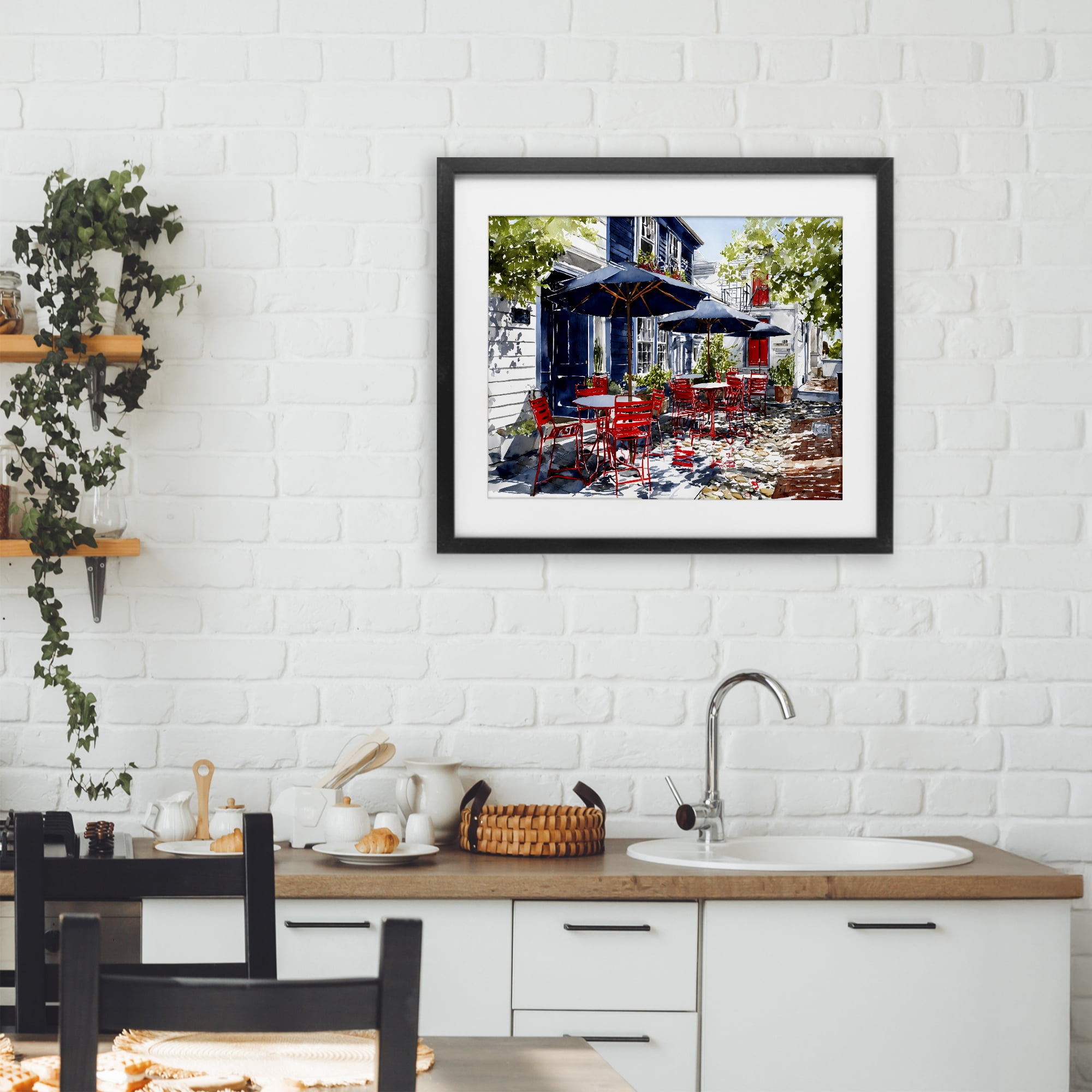 Stupell Industries Cafe Classic Red Chairs Black Framed Print Under Glass, design by Franklyn Gregory
