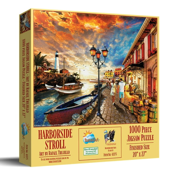 SUNSOUT INC - Harborside Stroll - 1000 pc Jigsaw Puzzle by Artist: Rafael Trujillo - Finished Size 20" x 27" - MPN# 42275