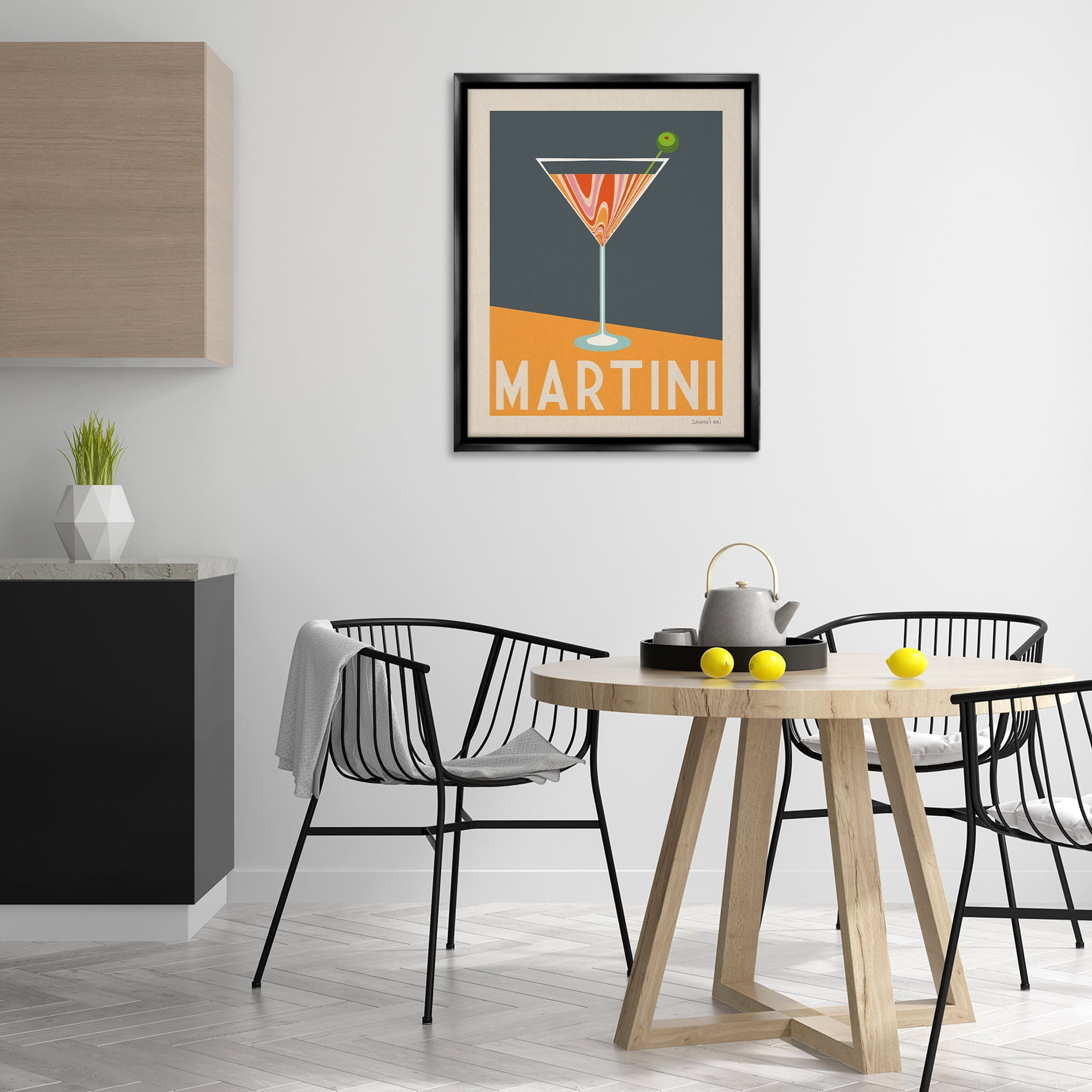 Stupell Industries Retro Swirled Martini Food & Beverage Painting Black Floater Framed Canvas Art Print Wall Art, 25 x 31