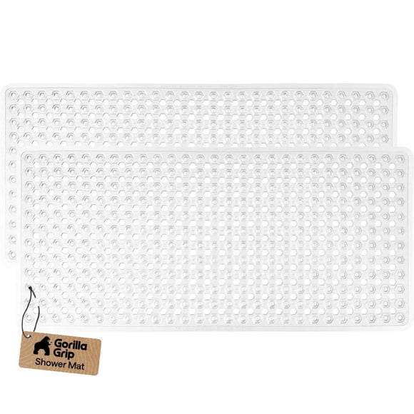 GORILLA GRIP Bath Tub Shower Mat, 2 Pack, Machine Washable Bathtub Floor Liner Mats, Suction Cups and Drain Holes to Keep Tubs Cl