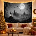 thumbnail image 3 of Moon Stars Monochromatic with Nocturnal Presented Shades Upper, Spooky Gothic for Gothic Decor Fans, Dark Art Decor, Halloween Gift, Tapestry Wall Hanging for Bedroom and Dorm, 3 of 7