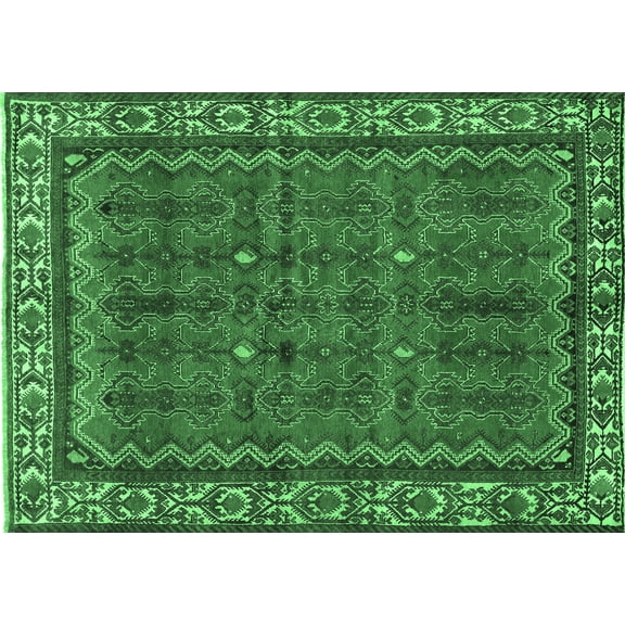 Ahgly Company Indoor Rectangle Persian Emerald Green Traditional Area Rugs, 5' x 7'