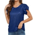 thumbnail image 2 of Feancey Lightning Deals of Today Prime Clearance Sequin T Shirts for Women Dressy Ruffle Short Sleeve Glitter Blouses Round Neck Loose Fit Cocktail Party Tops Sparkly Trendy Tunics Blue XL, 2 of 8