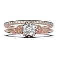 thumbnail image 1 of Beautiful 1.75 Carat Round Cut Diamond Moissanite Floral Engagement Ring, Antique Wedding Ring, One Matching Band in 925 Sterling Silver With 18k Rose Gold Plating, Gift For Her, 1 of 4
