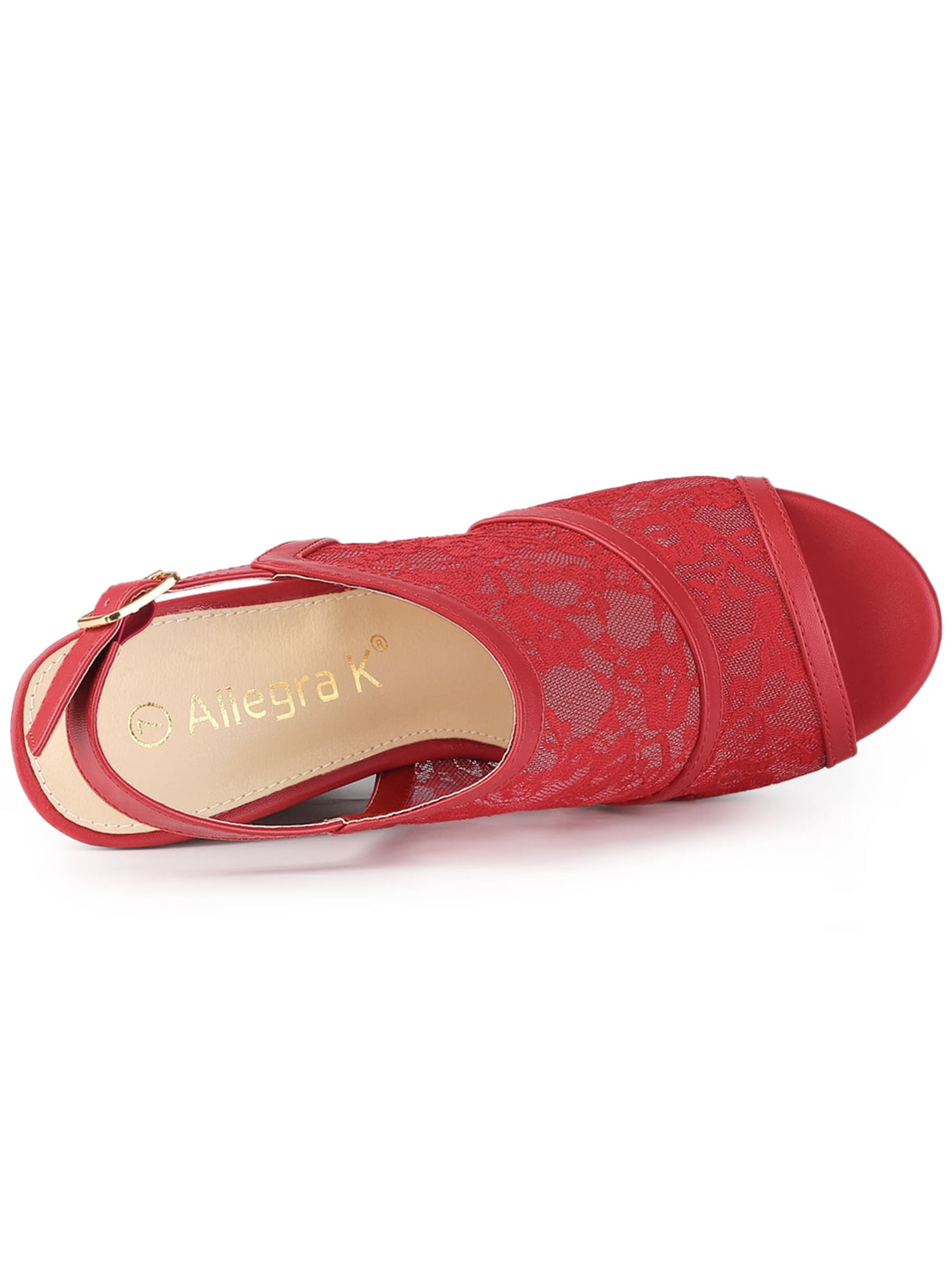 DARING DIVA Women's Open Toe Platform Heel Lace Wedges Sandals Red 10