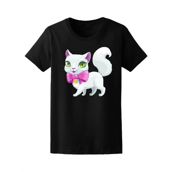 Cute Fluffy White Cat T-Shirt Women -Image by Shutterstock, Female Medium
