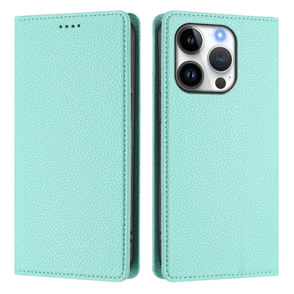 Magnetic Flip Wallet Case for iphone 16 pro,Compatible Card Holder with RFID Protection Built-in Stand TPU   PU Leather Phone Cover, Mint green