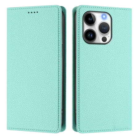 Magnetic Flip Wallet Case for iphone 16 pro,Compatible Card Holder with RFID Protection Built-in Stand TPU + PU Leather Phone Cover, Mint green