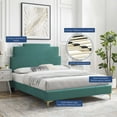 thumbnail image 4 of Platform Bed Frame, Queen Size, Velvet, Teal Blue, Modern Contemporary Urban Design, Bedroom Master Guest Suite, 4 of 10
