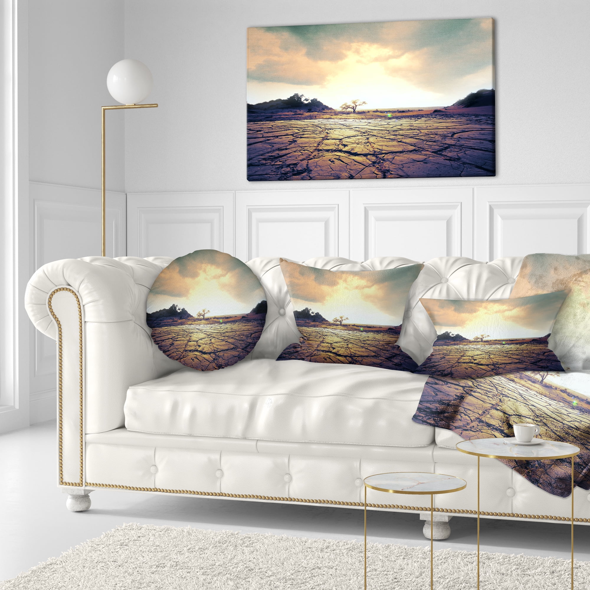 Designart Cracked Drought Land with Sunshine - Landscape Printed Throw Pillow - 12x20
