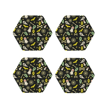 

Matuu cartoon Skull spider web for Cup Coasters Set of 4 Leather Coasters Desk Coasters for Office Measures 4” x 4”-Hexagon