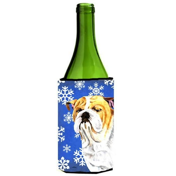 Bulldog English Winter Snowflakes Holiday Wine bottle sleeve Hugger - 24 oz.