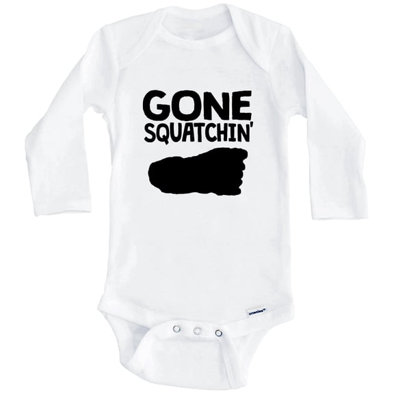 Gone Squatchin' Bigfoot Funny Sasquatch One Piece Baby Bodysuit (Long Sleeve), 0-3 Months White