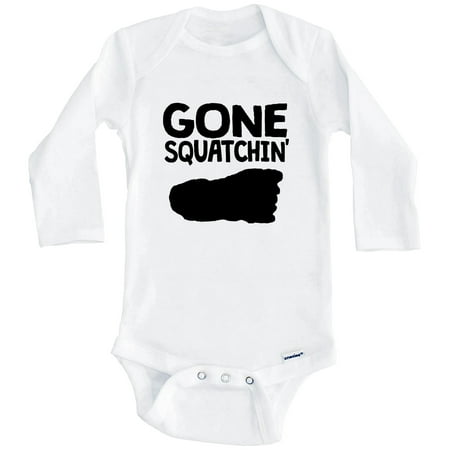 

Gone Squatchin Bigfoot Funny Sasquatch One Piece Baby Bodysuit (Long Sleeve) 0-3 Months White