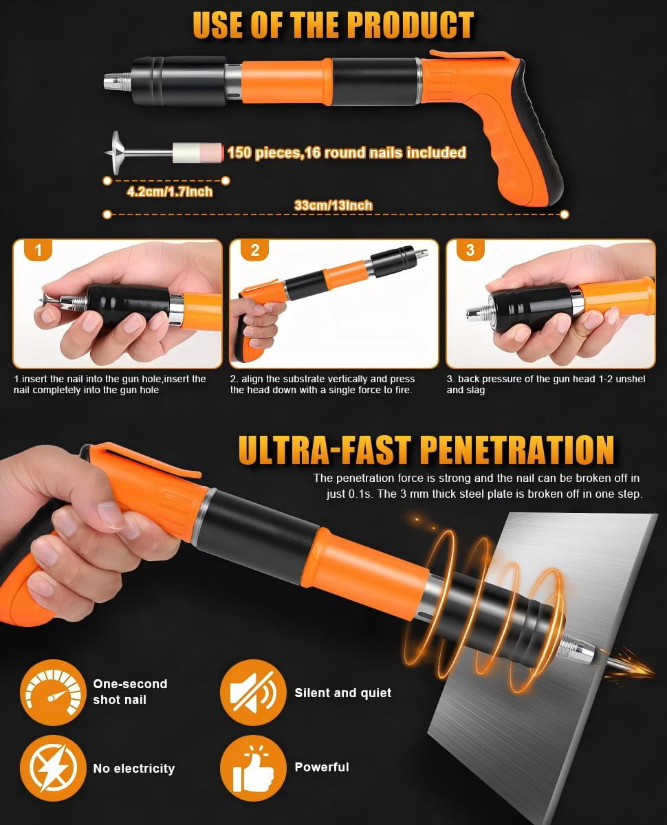 VIVIHEYDAY Mini Nail Gun Set, Portable Manual Fastening Tool, 5 Speed Adjustment, 150Pcs 7.3mm Round Nails