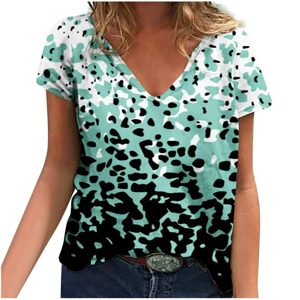Camisetas con estampado floral con cuello en V para mujer Blusas femeninas cómodas a la moda Tops OAVQHLG3B Store lin121212