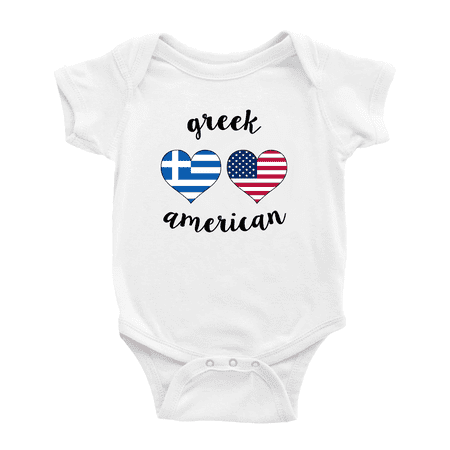 

Greek American Flag Two Hearts Cute Baby Bodysuits (White 6-12 Months)