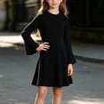 thumbnail image 6 of YUANxueke Long Bell Sleeve Ribbed Knit Dress for Girls Casual Crewneck Fashion Fall Winter Outdoor Dress for 5-15 Years, 6 of 8