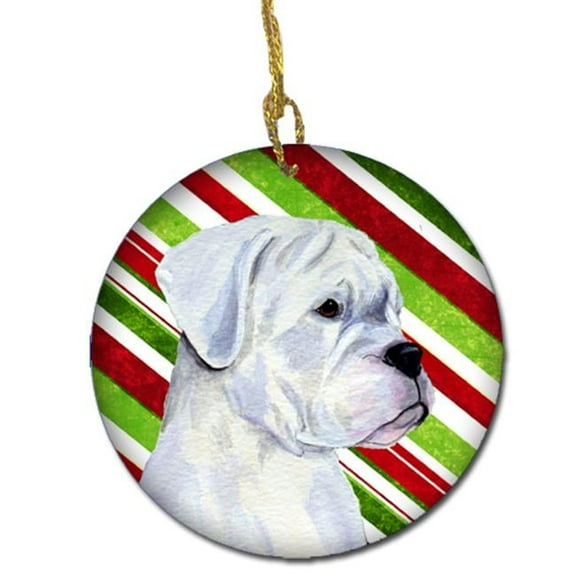 Boxer Candy Cane Holiday Christmas Ceramic Ornament