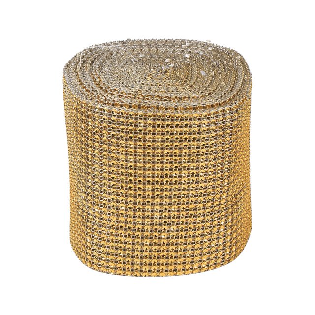 Rollo de urdimbre de diamantes de cristal, 24 filas, 10 yardas, cinta de malla de diamantes de imitación dorados brillantes
