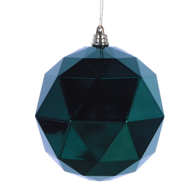 4.75 in. Midnight Green Shiny Geometric Christmas Ornament Ball - 4 per Bag
