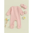 thumbnail image 4 of Wassery Baby Girls Clothes 3M 6M Newborn Girls Fall Jumpsuits Infant Girls Long Sleeve Footed Zipper Romper and Headband Set, 4 of 9