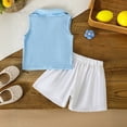 thumbnail image 5 of JOANKDMI 2 Piece Set Girls Casual Shorts Set Collared V Neck Sleeveless Ribbed Top and Elastic Waist Shorts Breathable Outfits for Beach Party Holiday with Flower Applique, 5Y, 5 of 9