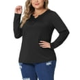 thumbnail image 4 of Agnes Orinda Women's Plus Size Tops Notched Gathered Neck Long Sleeve T-Shirts Loose Casual Tunic Blouses 3X Black, 4 of 6