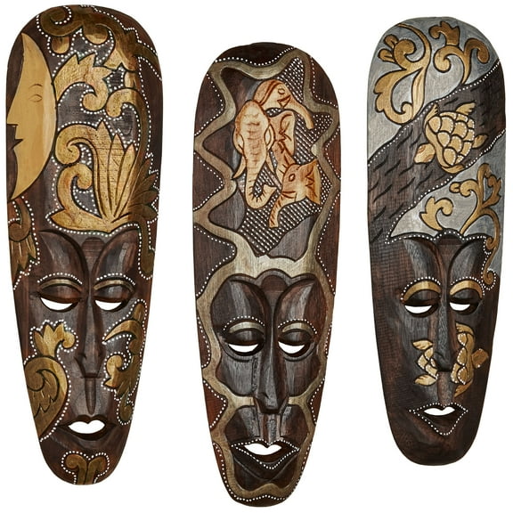 Masks of Africa Wall Art Brown Set of Three 3