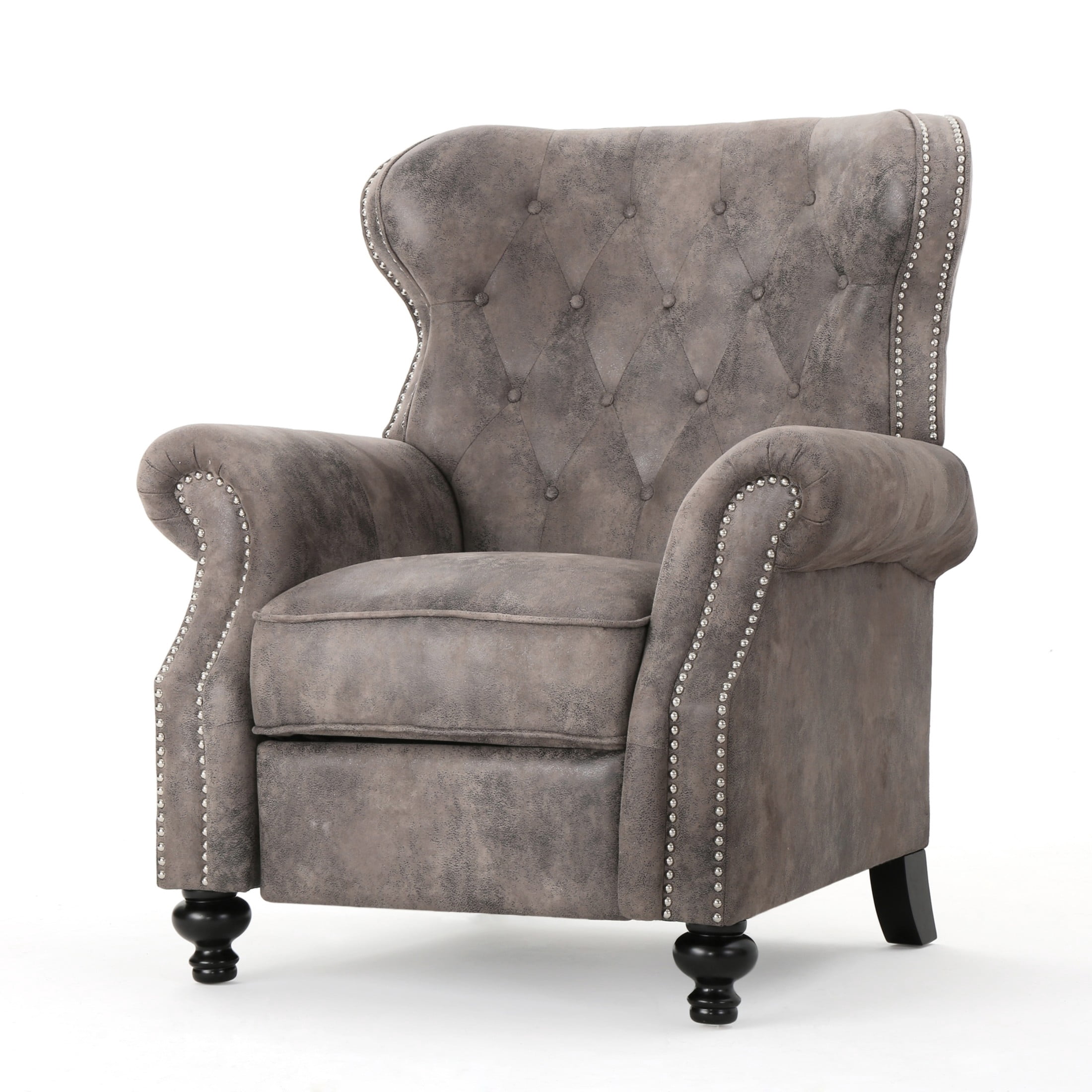 Christopher Knight Home Modern Manual Push Back Recliner with Rolled Arms, Nailhead Trim, Brown Gray
