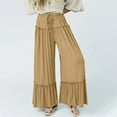 thumbnail image 2 of FUNUONY Women's Wide Leg Pants Flowy Pants for Women Casual Palazzo Trousers Loose Fit High Waisted Drawstring with Pocket Women's Elastic High Waist Wide Leg Beach Loose Pants Khaki S, 2 of 5
