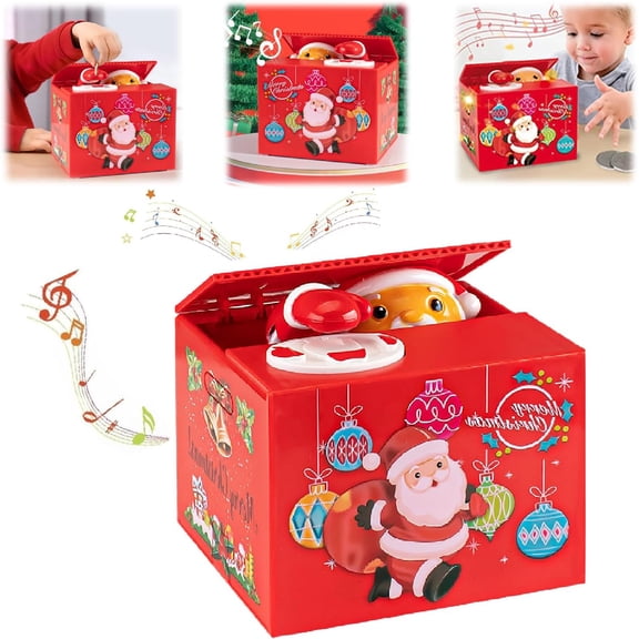 Pekkaxy Santa Saving Money Box, 2026 New Fun Santa Stealing Coin Piggy Bank, with Music Electronic Christmas Moving Bank Toy, Kids Piggy Banks in Christmas Ideal Gift for Boys Girls