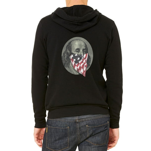 Men's Benjamin Franklin USA Flag Bandana C9 Black Fleece Zipper Hoodie