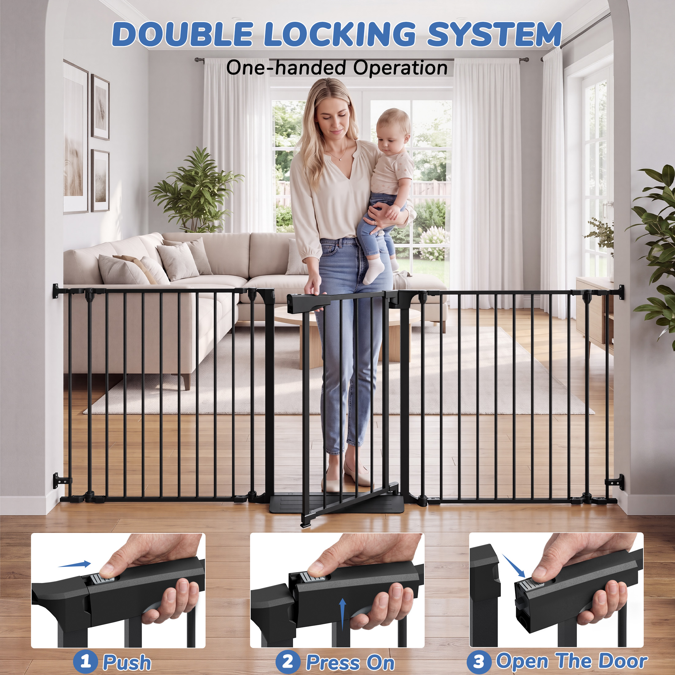 Vomeast Extra Wide Baby Safety Gate, 34.6-84.2 in, Black photo 5
