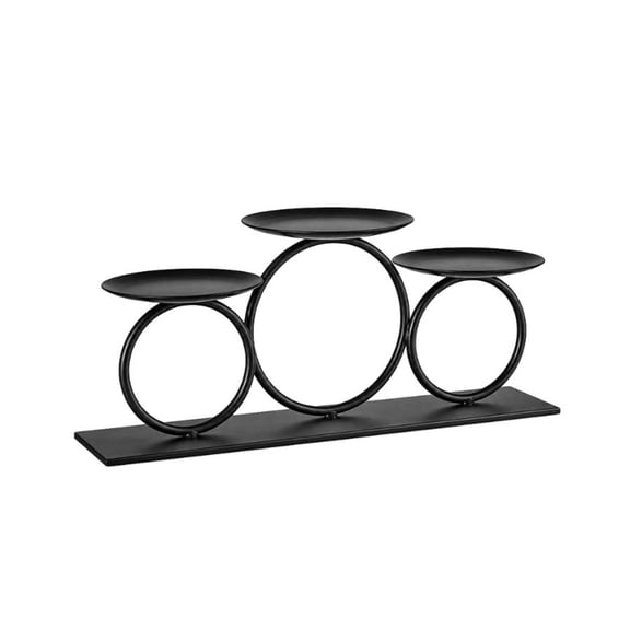 DefiDgd 3-Tier Black Metal Candle Holder,Modern Iron Candelabra Round Candle Tray with Rectangular Base for Tabletop Mantel Dining Table Holiday Party Home Decor